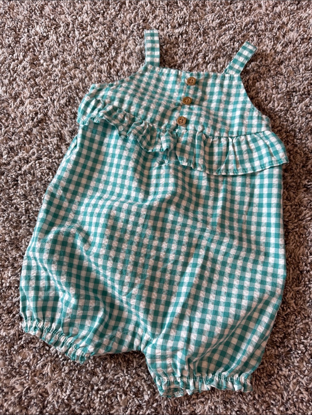 Green and White Gingham Baby Romper